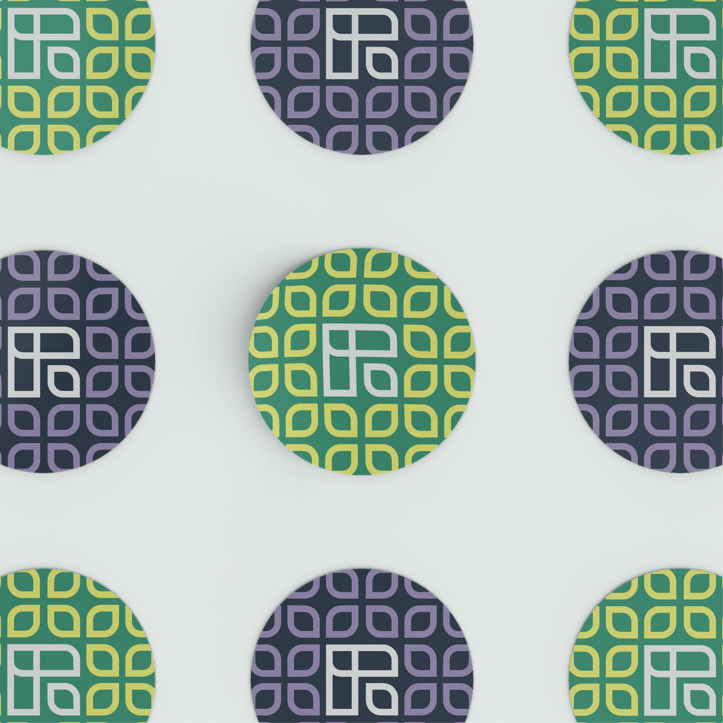 Graphic depicting a hexagonal cropped photo of an interior room design with grid lines along its borders.